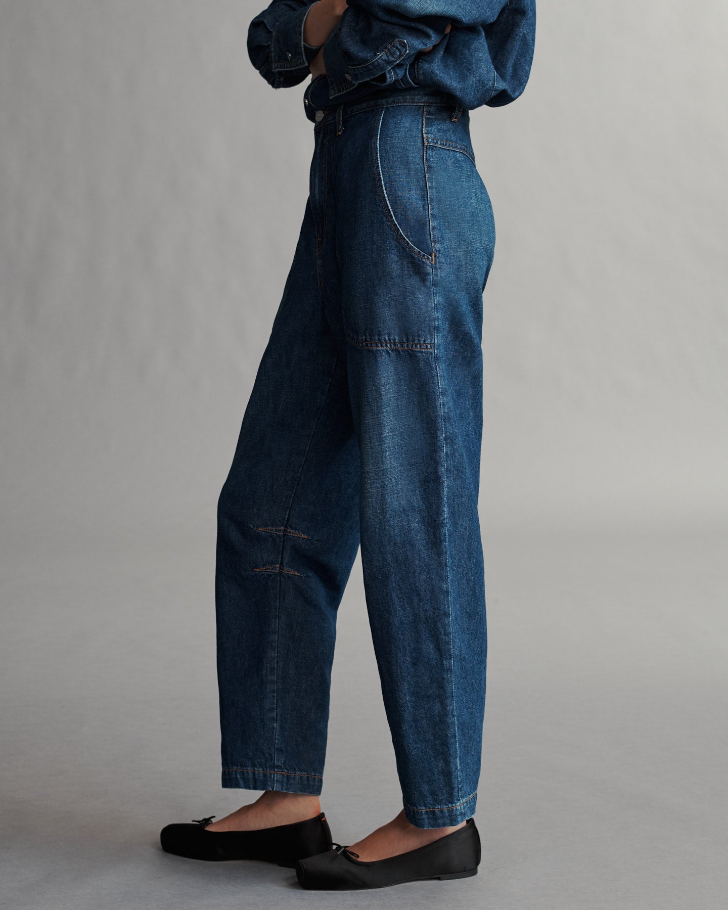 TWP Dark wash Jetties Beach Pant in Linen Cotton Denim view 2