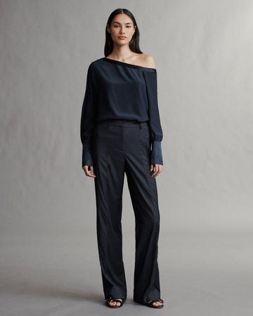 TWP Indigo / charcoal Elizabeth St. Pant in Chintzed Pinstripe Suiting view 6