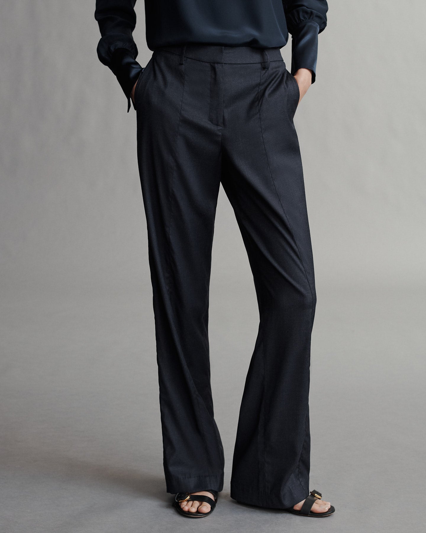 TWP Indigo / charcoal Elizabeth St. Pant in Chintzed Pinstripe Suiting view 1