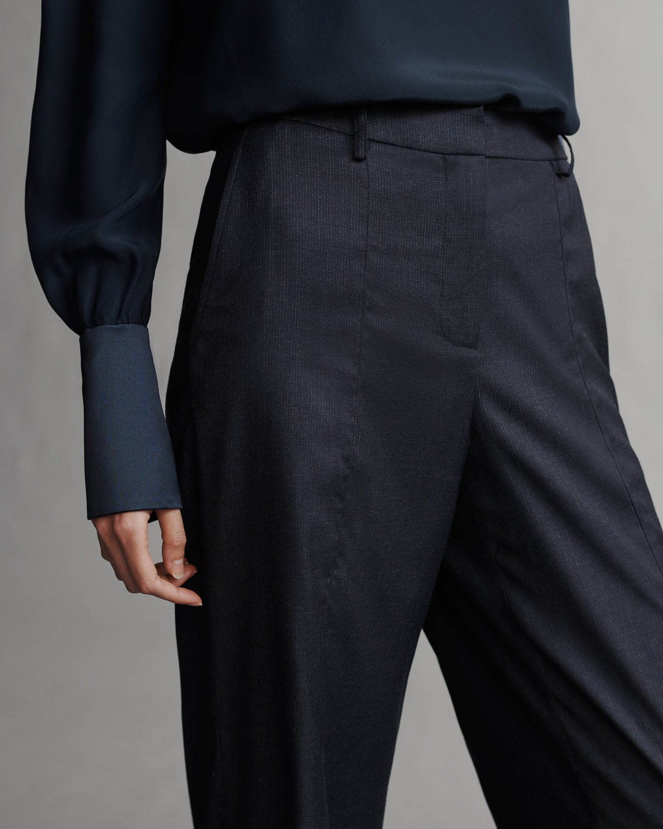 TWP Indigo / charcoal Elizabeth St. Pant in Chintzed Pinstripe Suiting view 3