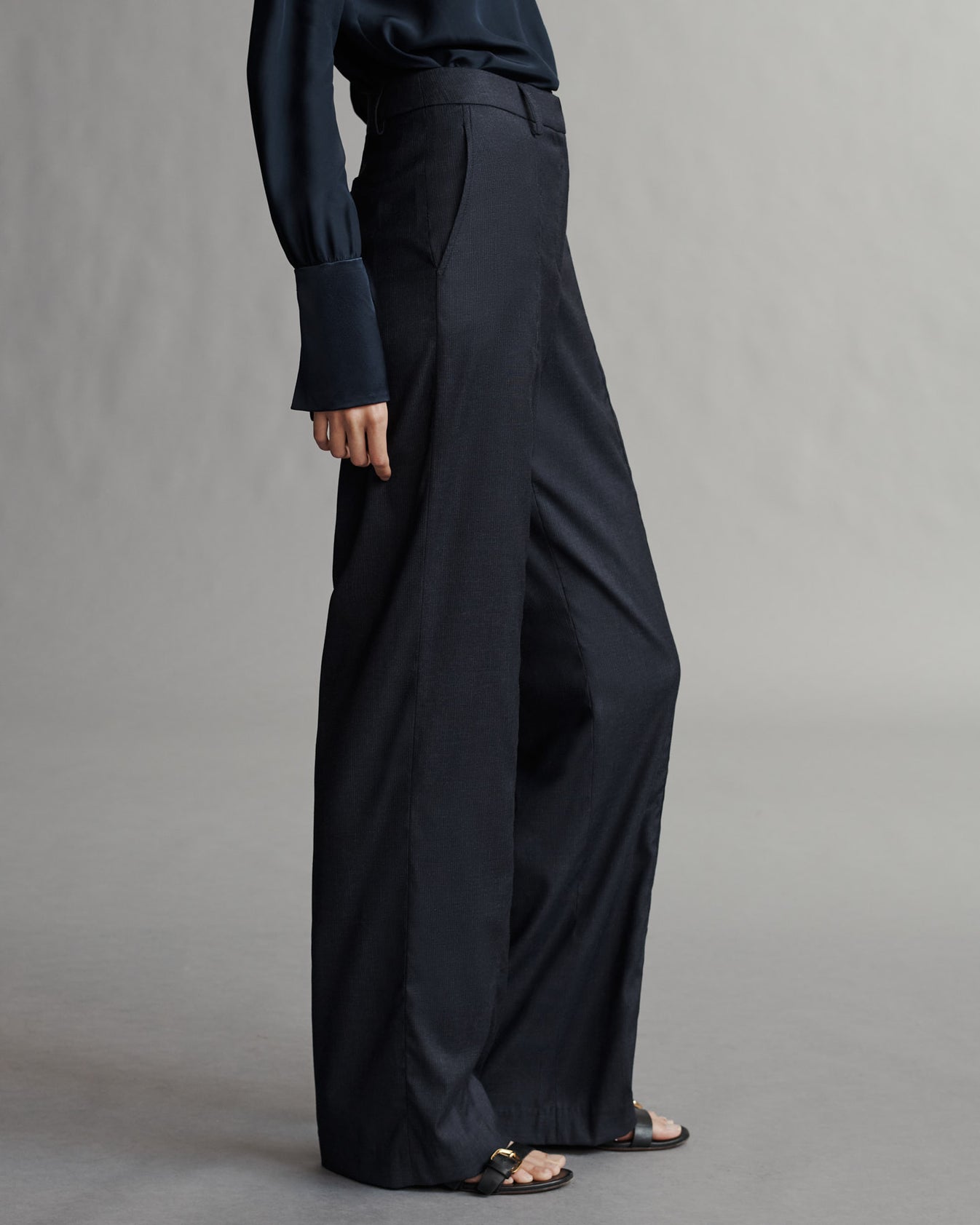 TWP Indigo / charcoal Elizabeth St. Pant in Chintzed Pinstripe Suiting view 4