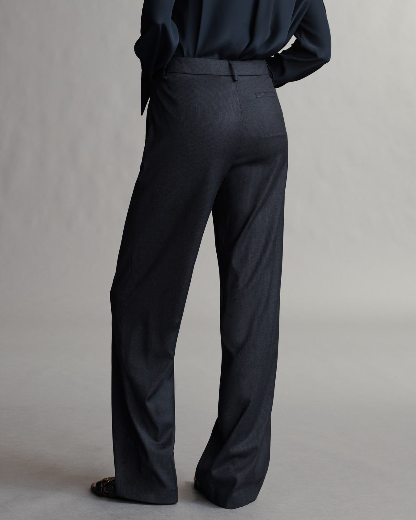 TWP Indigo / charcoal Elizabeth St. Pant in Chintzed Pinstripe Suiting view 2