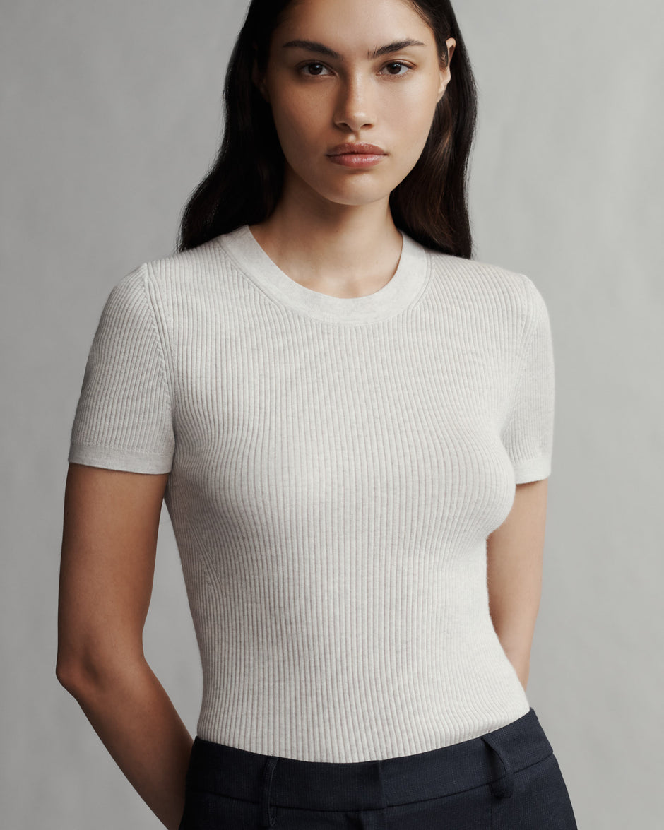 TWP White heather grey Tease top in Merino Wool view 3