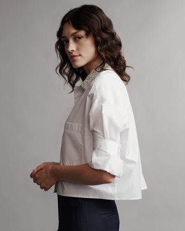 TWP White Next Ex With Crystal Collar in Cotton Shirting view 4