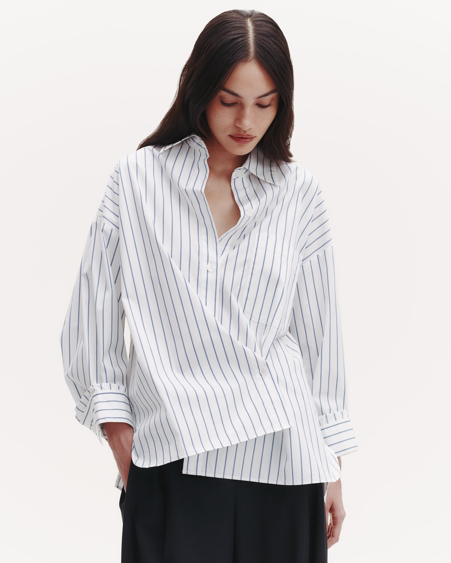 TWP White / blue Earl Shirt in Track Stripe Cotton view 1