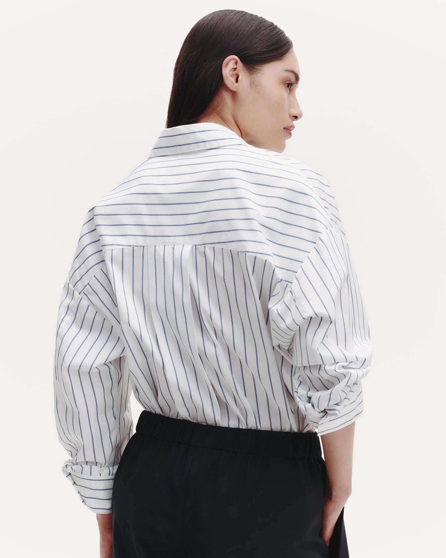 TWP White / blue Earl Shirt in Track Stripe Cotton view 3