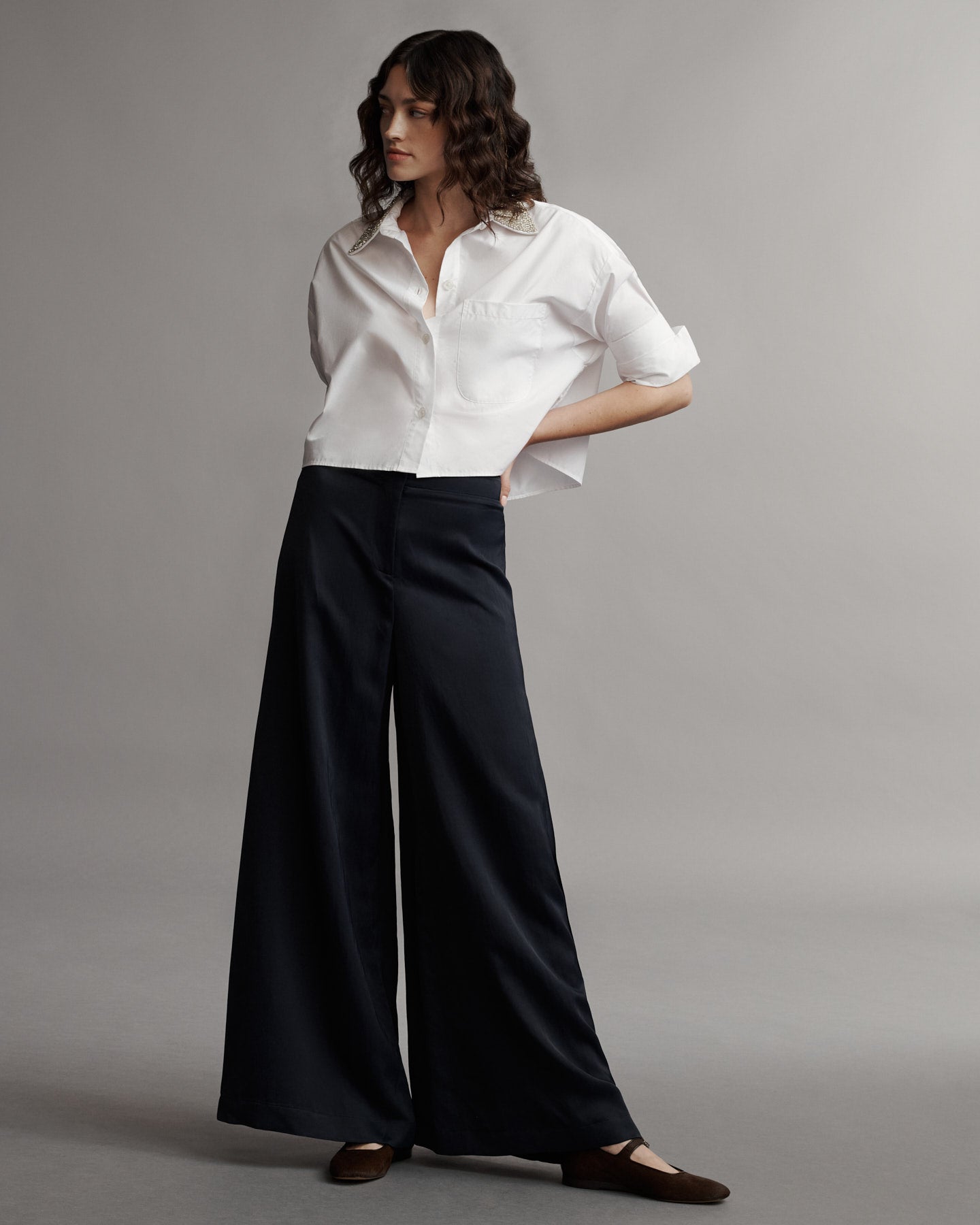 TWP Midnight Stevie Pant in Coated Viscose Linen view 1