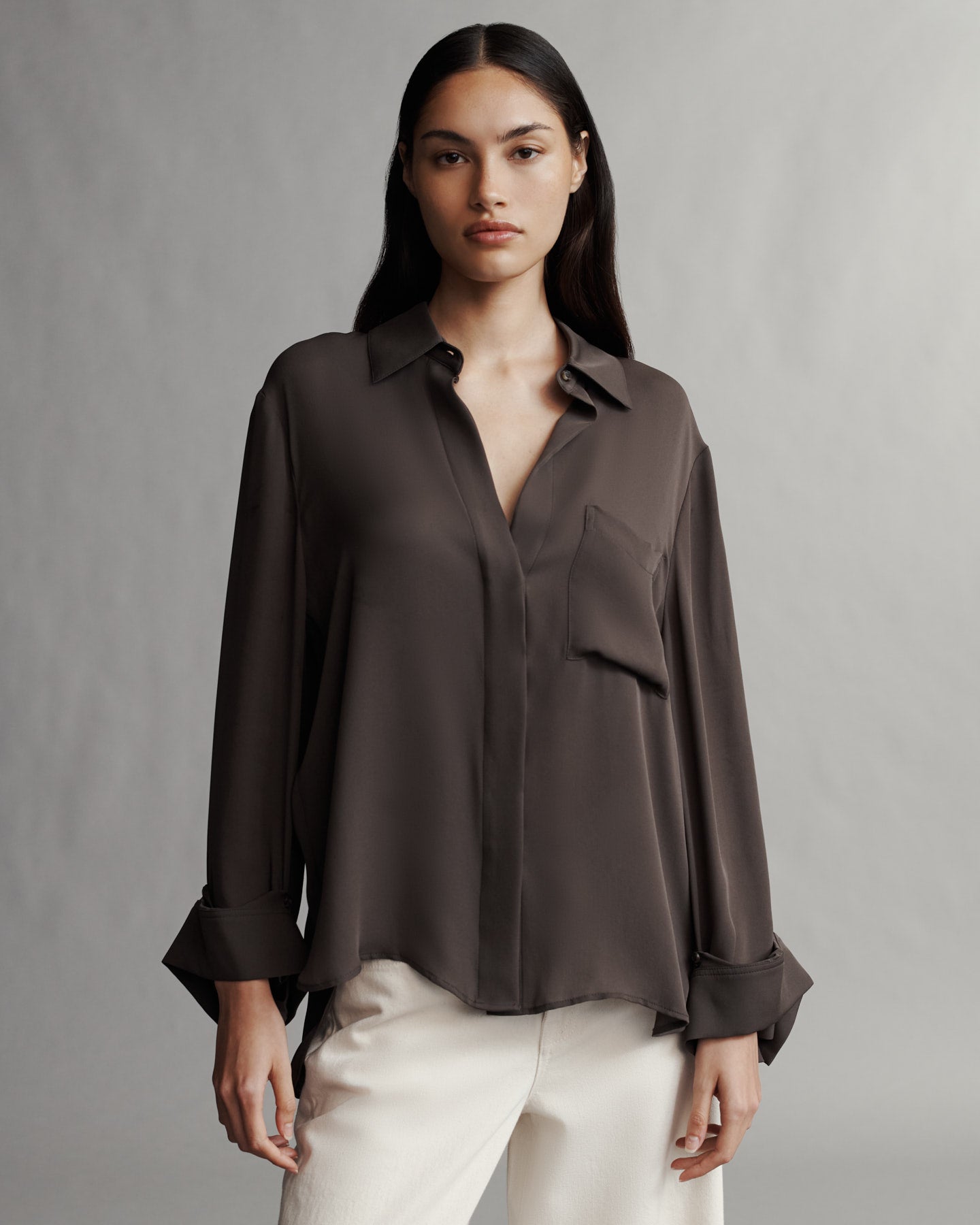 TWP Chocolate torte New Morning After Shirt in Washed Silk Georgette view 2