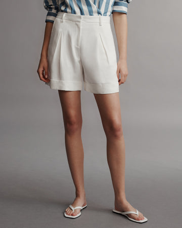 TWP White Thompson Short in Coated Viscose Linen view 3