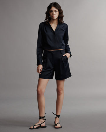 TWP Midnight Thompson Short in Coated Viscose Linen view 3