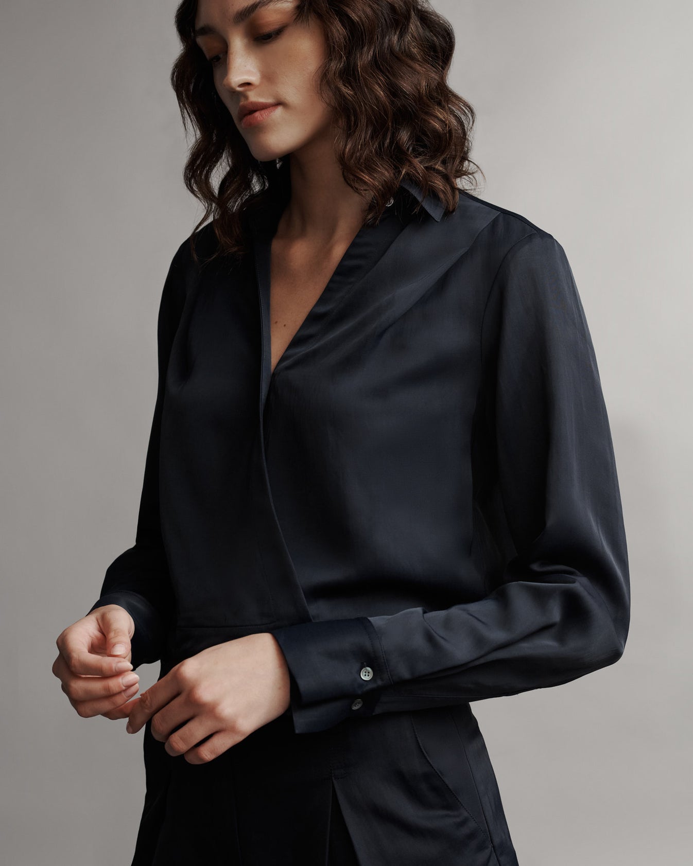 TWP Midnight GTGOAN Top in Coated Viscose Linen view 1