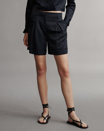 TWP Midnight Thompson Short in Coated Viscose Linen view 2