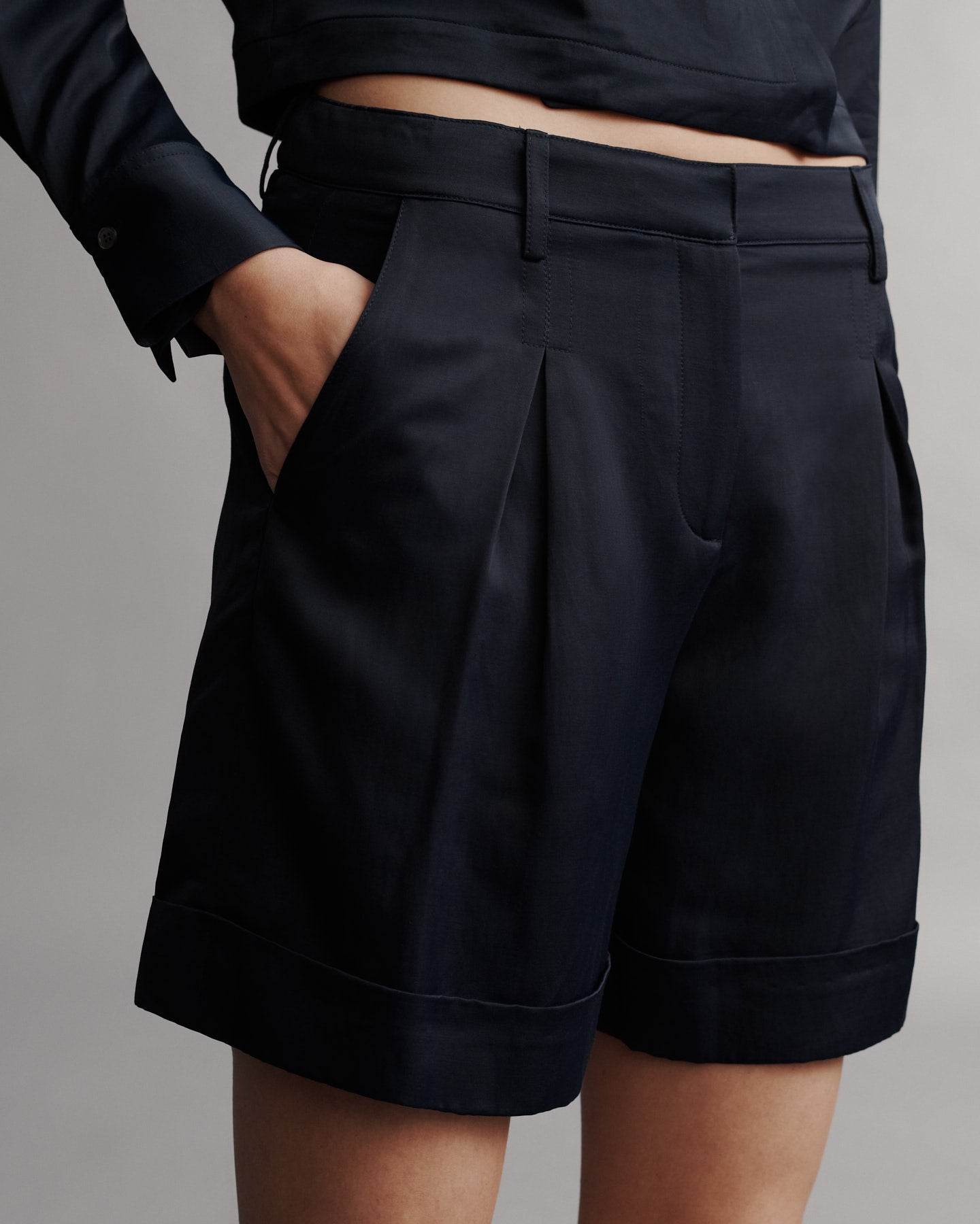 TWP Midnight Thompson Short in Coated Viscose Linen view 2