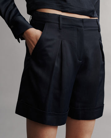 TWP Midnight Thompson Short in Coated Viscose Linen view 3