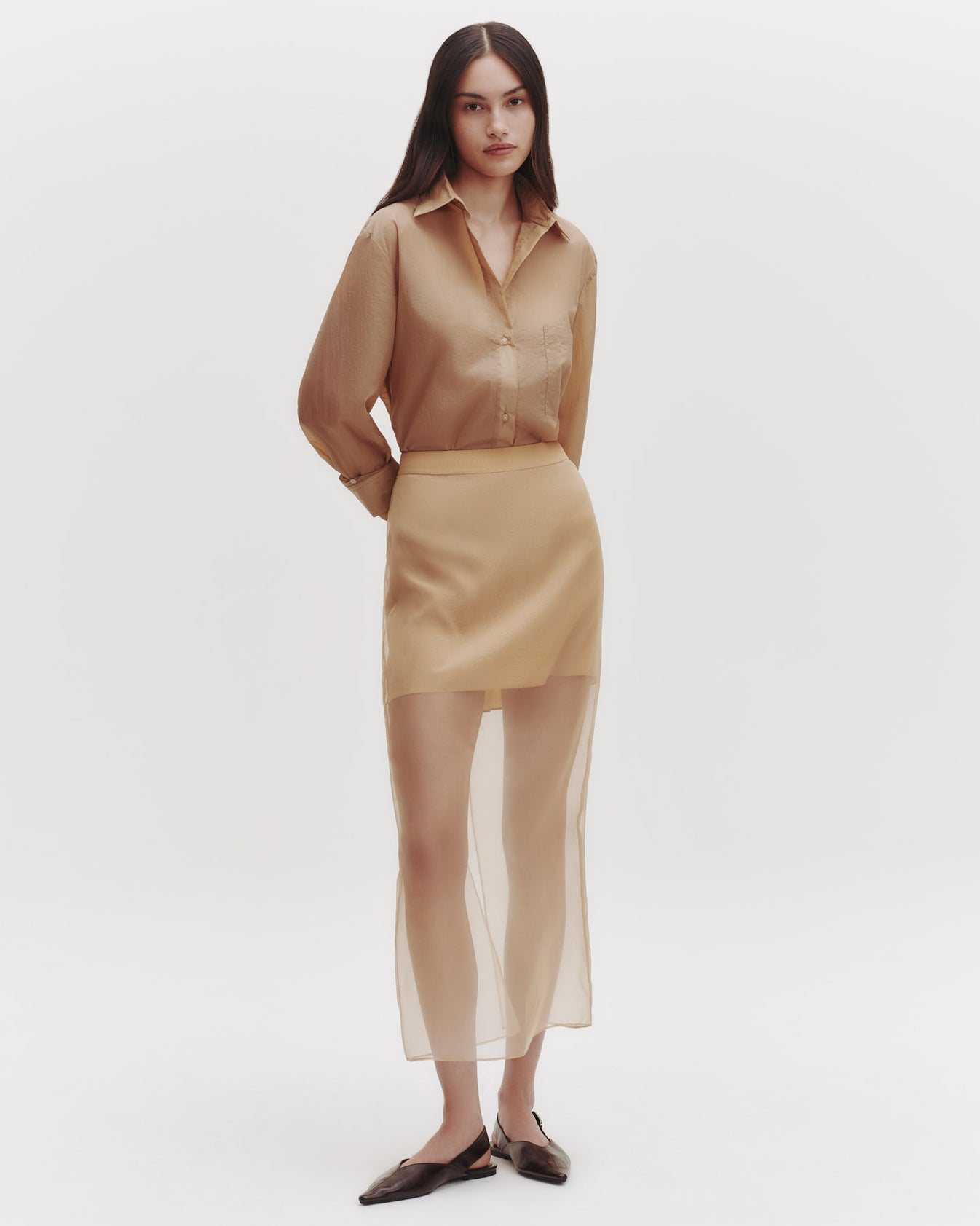 TWP British khaki Sylkie Skirt in Silk Organza view 5