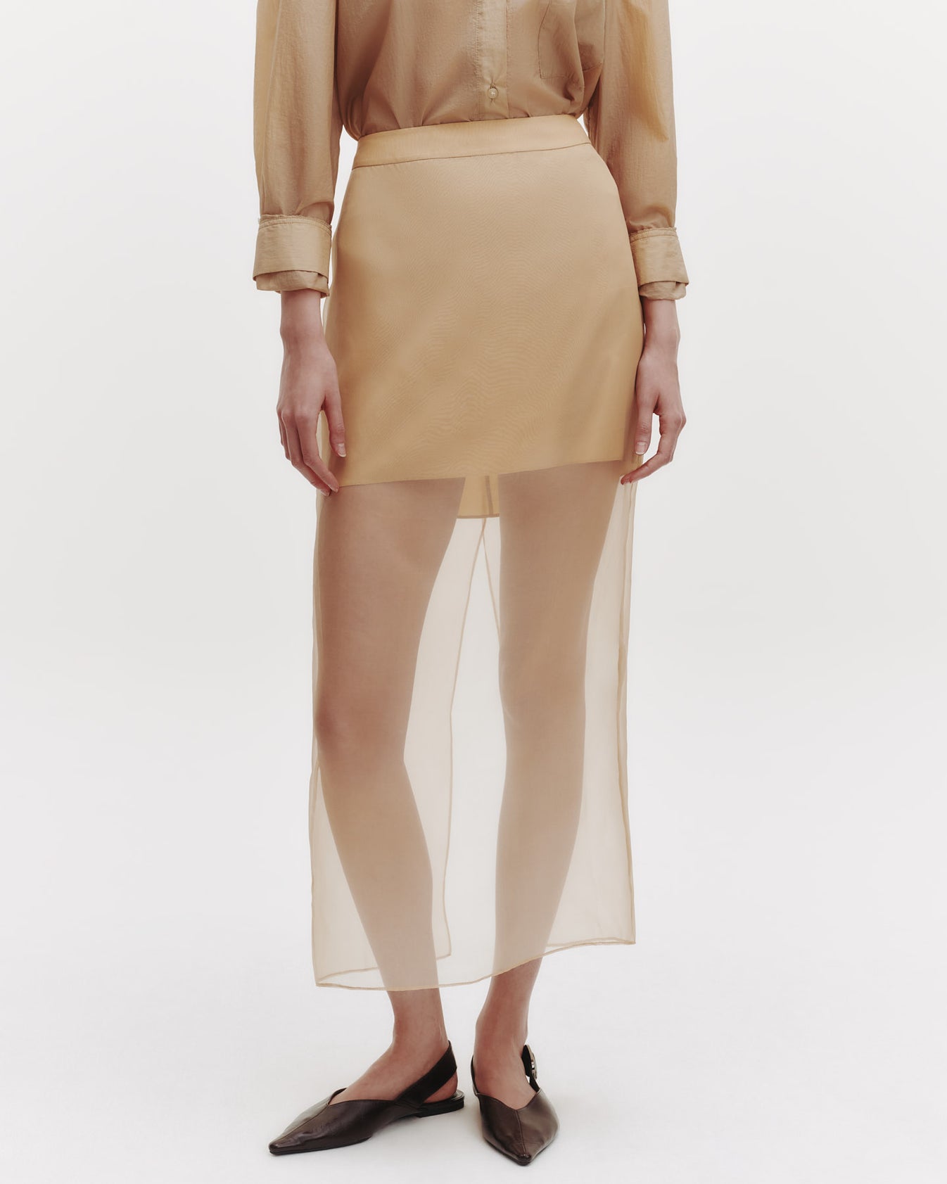 TWP British khaki Sylkie Skirt in Silk Organza view 2