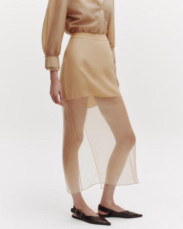 TWP British khaki Sylkie Skirt in Silk Organza view 2