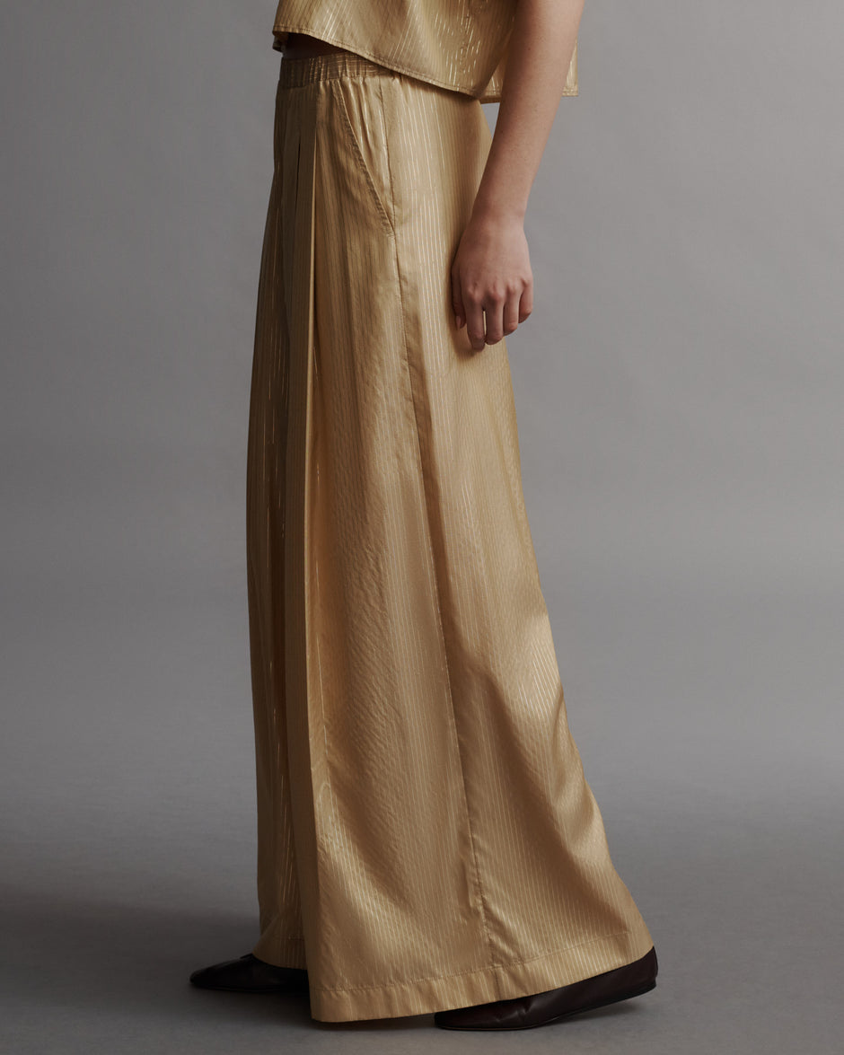 TWP Goldenrod / gold Sag Harbor Pant in Silk Metallic Stripe view 5