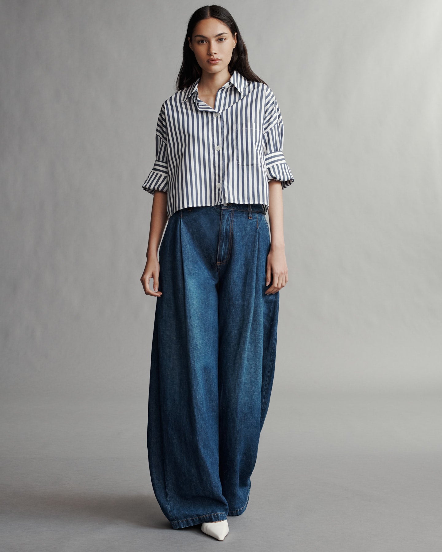 TWP Indigo / off white Next Ex Shirt in Stark Stripe view 2