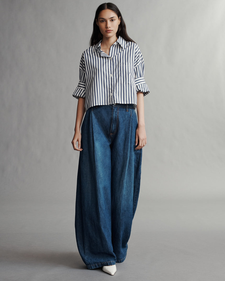 TWP Indigo / off white Next Ex Shirt in Stark Stripe view 3