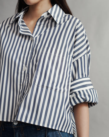 TWP Indigo / off white Next Ex Shirt in Stark Stripe view 2