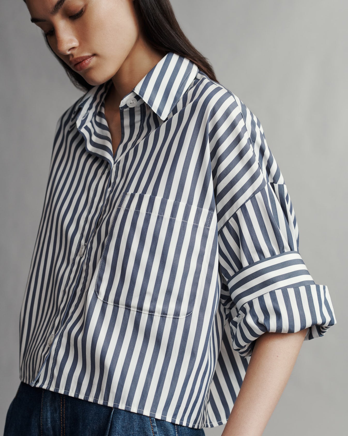 TWP Indigo / off white Next Ex Shirt in Stark Stripe view 5