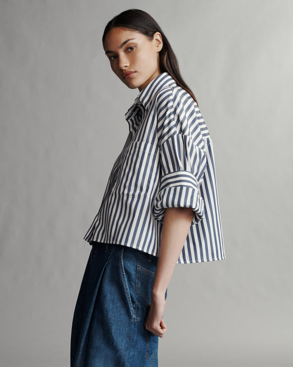 TWP Indigo / off white Next Ex Shirt in Stark Stripe view 3