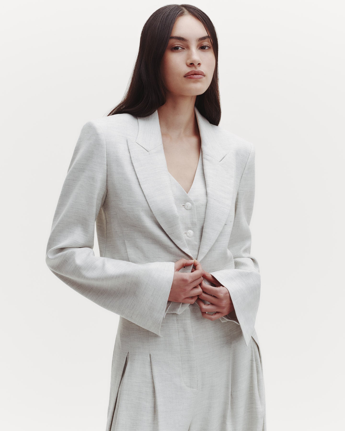 TWP Grey/ivory Blazer with Pleat Placket in Linen Viscose view 1