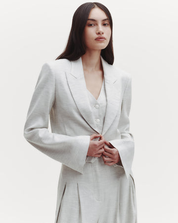 TWP Grey/ivory Blazer with Pleat Placket in Linen Viscose view 2