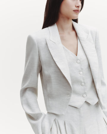 TWP Grey/ivory Blazer with Pleat Placket in Linen Viscose view 4