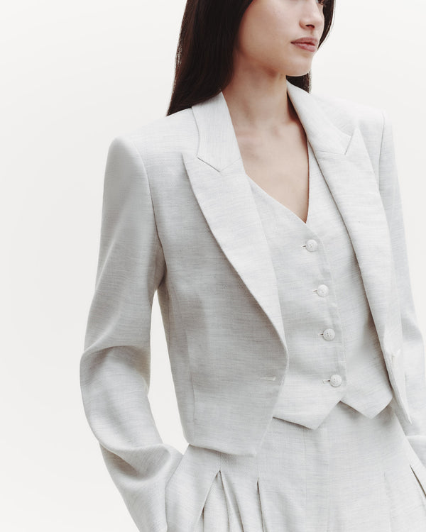 TWP Grey/ivory Blazer with Pleat Placket in Linen Viscose view 3