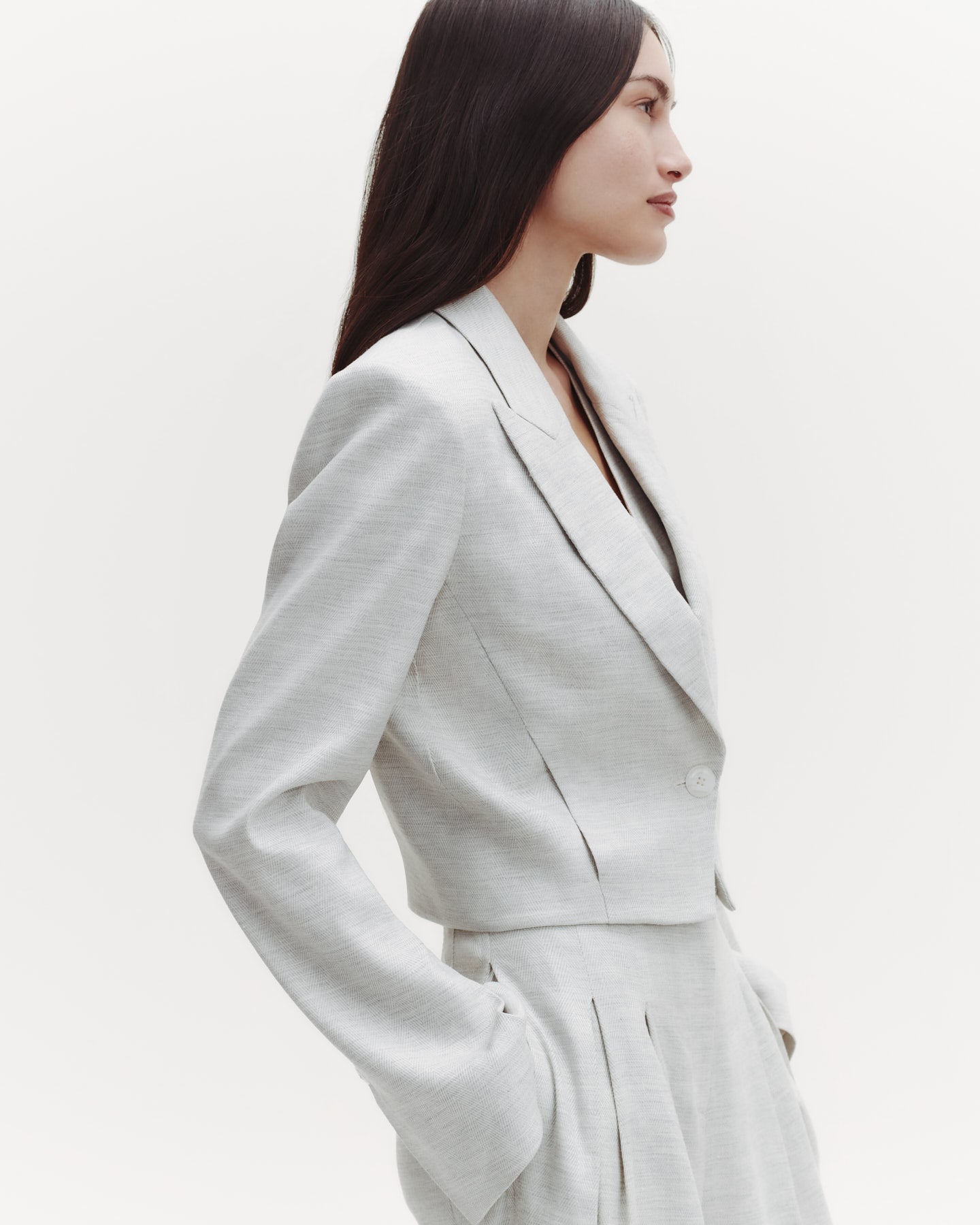 TWP Grey/ivory Blazer with Pleat Placket in Linen Viscose view 4