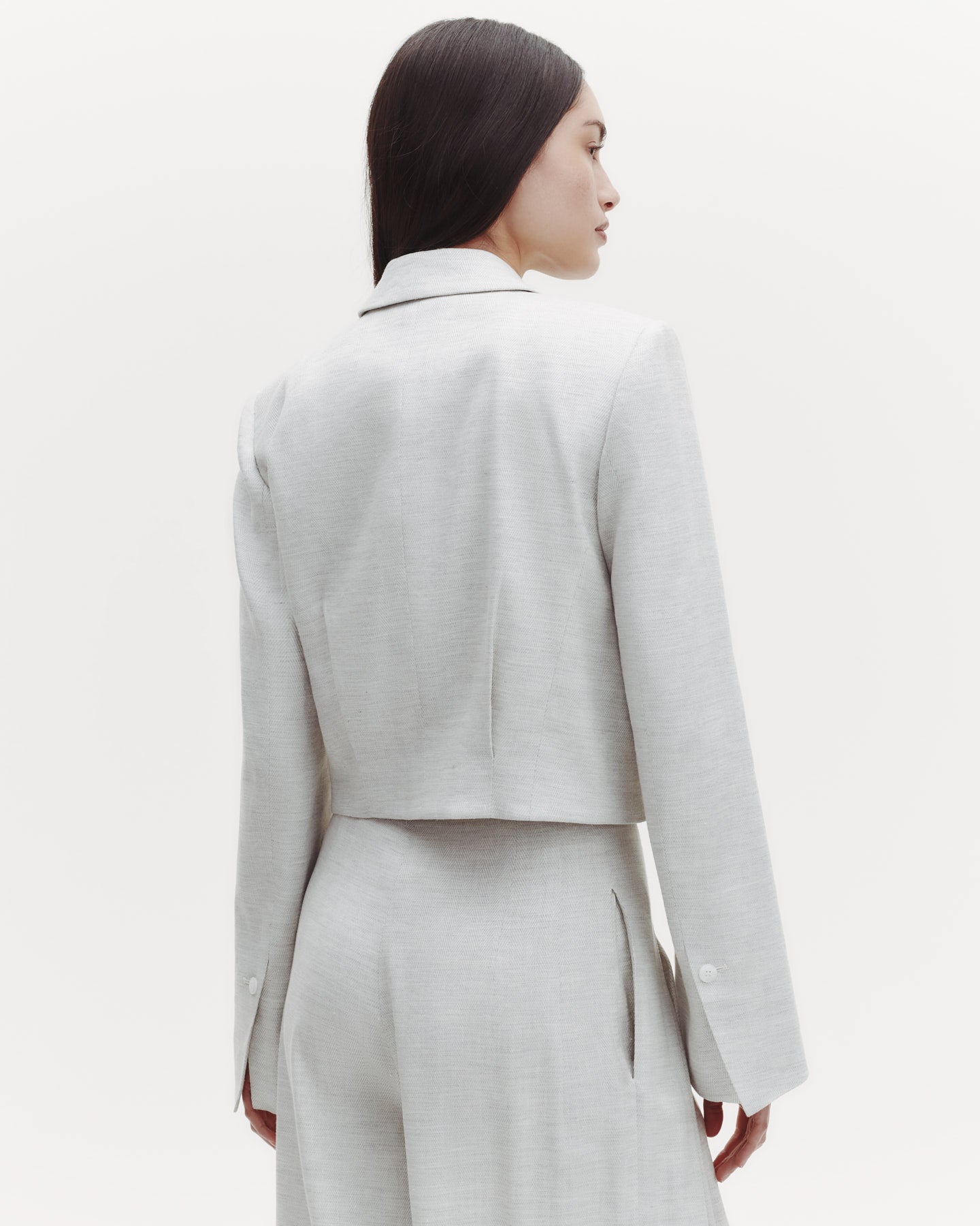 TWP Grey/ivory Blazer with Pleat Placket in Linen Viscose view 5