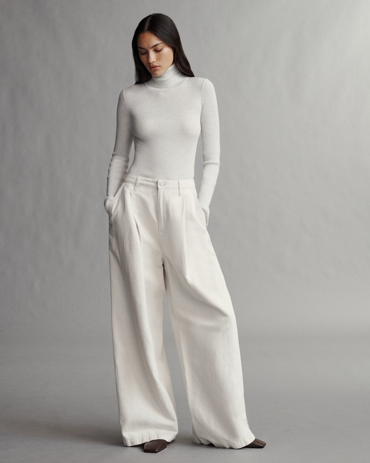 TWP White heather grey Knit Turtleneck in Merino Wool view 4