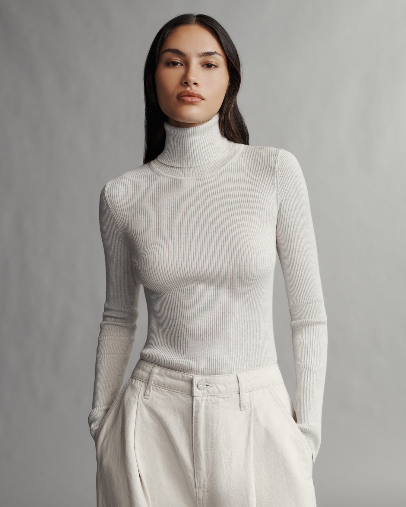 TWP White heather grey Knit Turtleneck in Merino Wool view 1