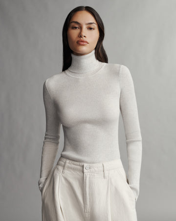 TWP White heather grey Knit Turtleneck in Merino Wool view 2