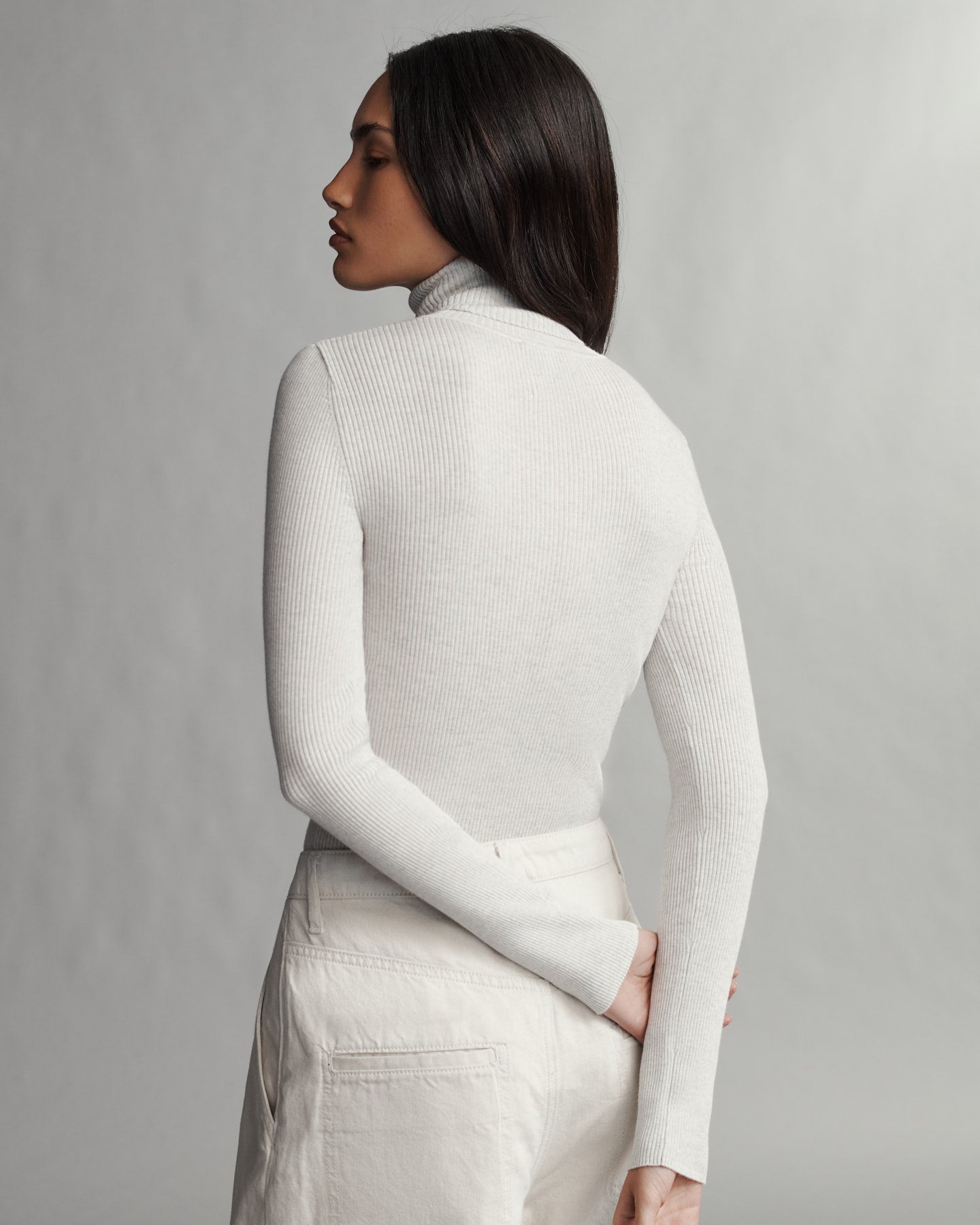 TWP White heather grey Knit Turtleneck in Merino Wool view 3