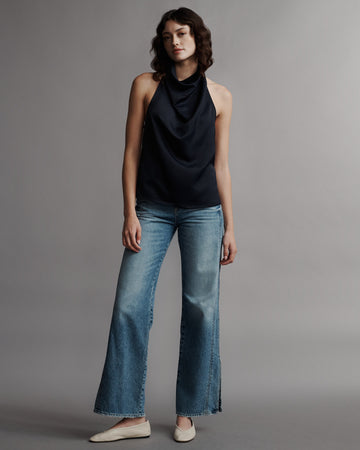 TWP Midnight Friday Night Top in Coated Viscose Linen view 3