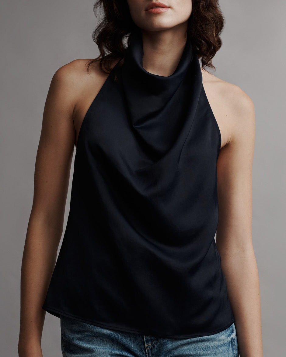 TWP Midnight Friday Night Top in Coated Viscose Linen view 4