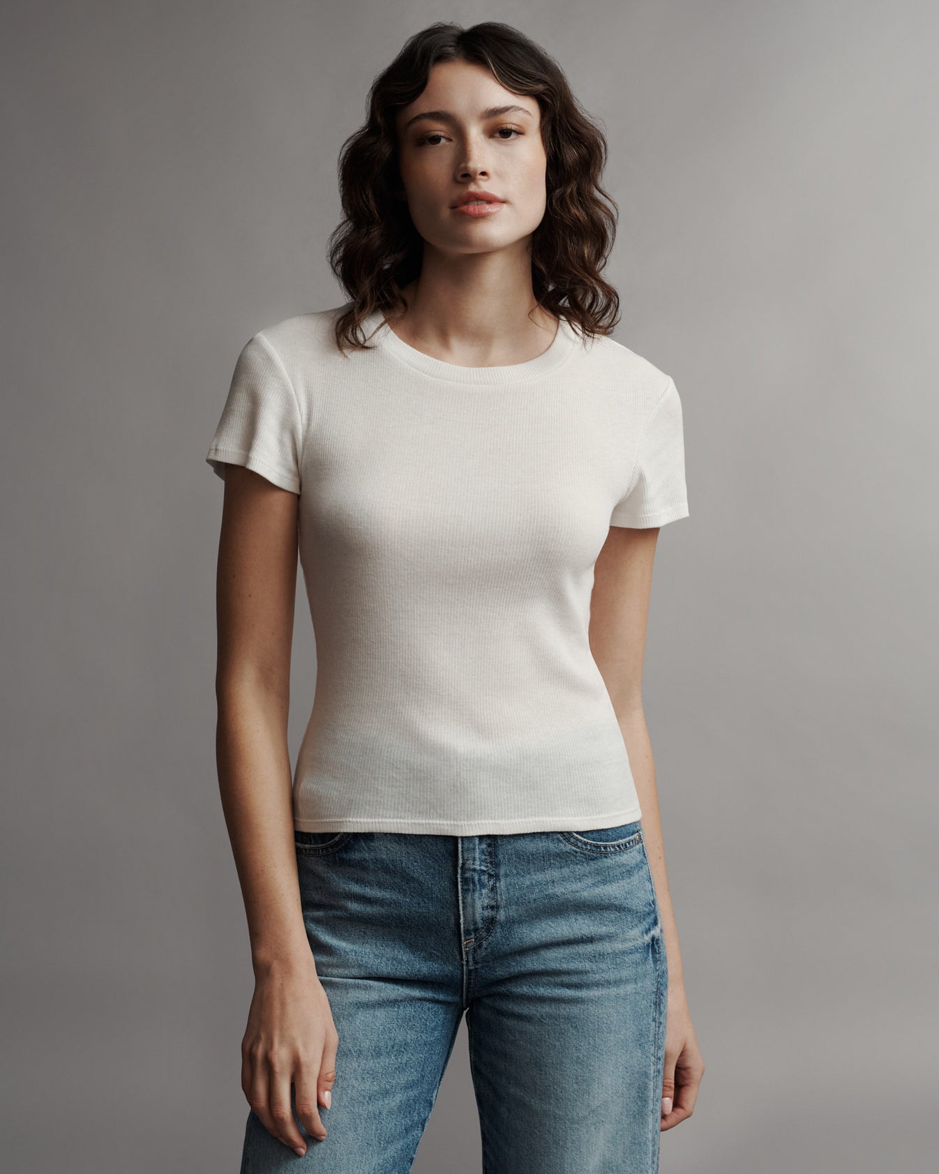 TWP White Ribbed Tee in Cotton view 1