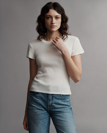 TWP White Ribbed Tee in Cotton view 3