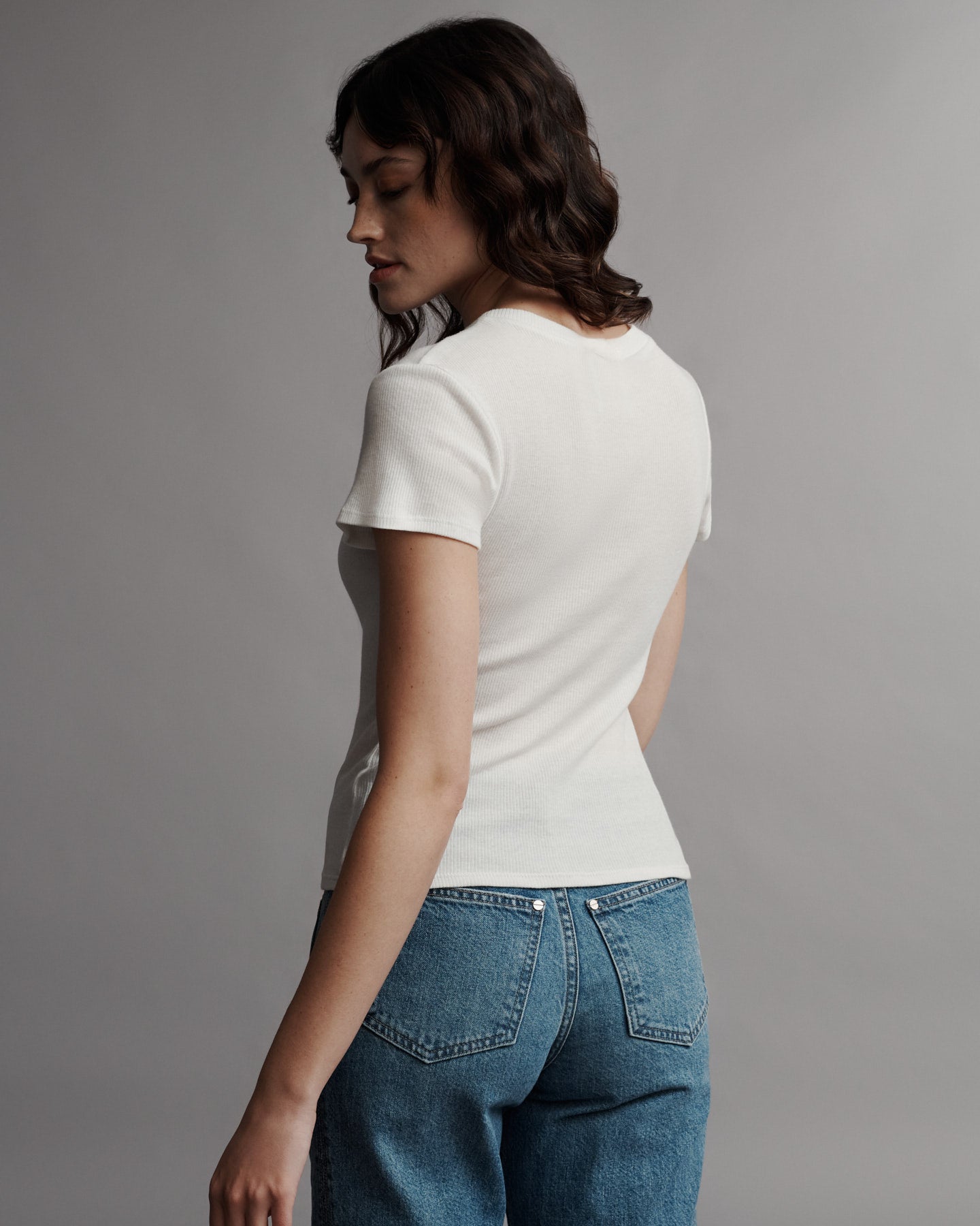 TWP White Ribbed Tee in Cotton view 4