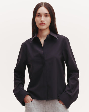 TWP Midnight Button Me Up Top in Ultrafine Stretch Suiting view 3