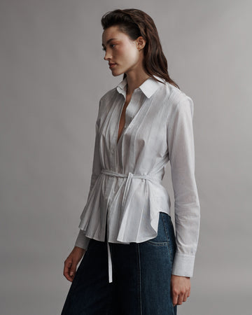 TWP White / charcoal Francesca Top in Faint Linen Stripe view 5