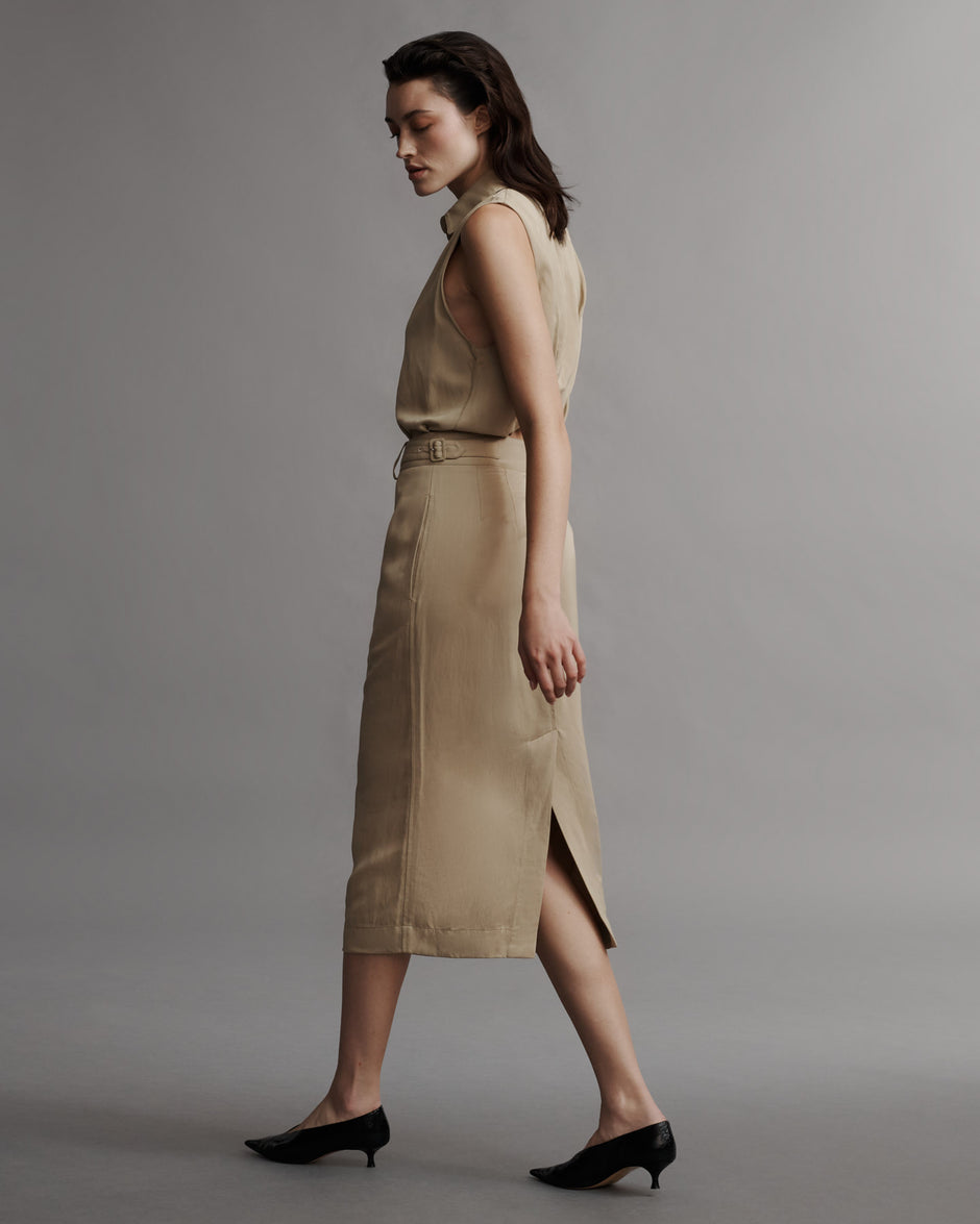 TWP Travertine Sarah Dress in Coated Viscose Linen view 5