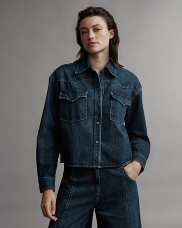 TWP Dark wash Cropped OG Shirt in Denim view 4