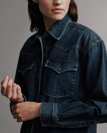 TWP Dark wash Cropped OG Shirt in Denim view 5