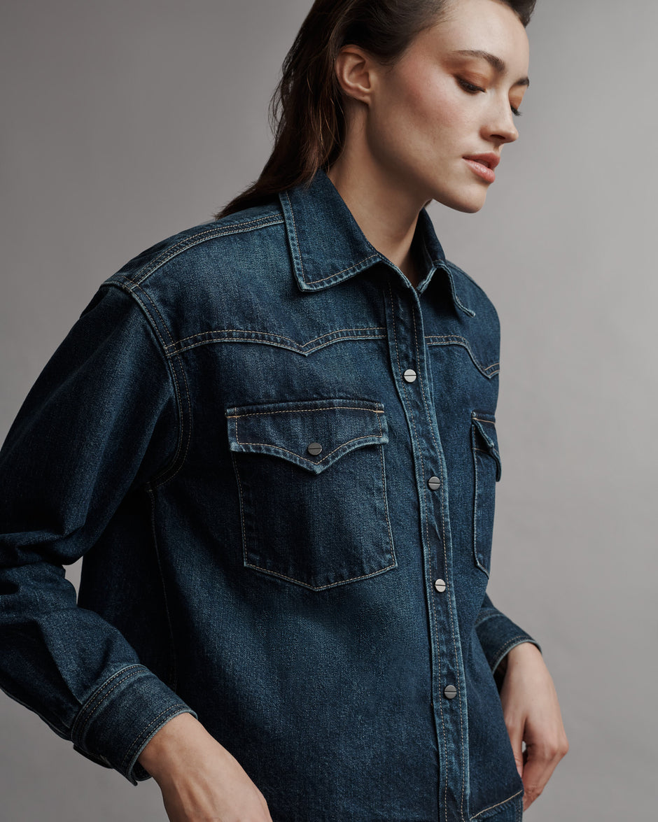 TWP Dark wash Cropped OG Shirt in Denim view 6