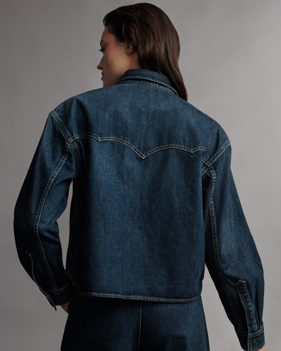 TWP Dark wash Cropped OG Shirt in Denim view 3