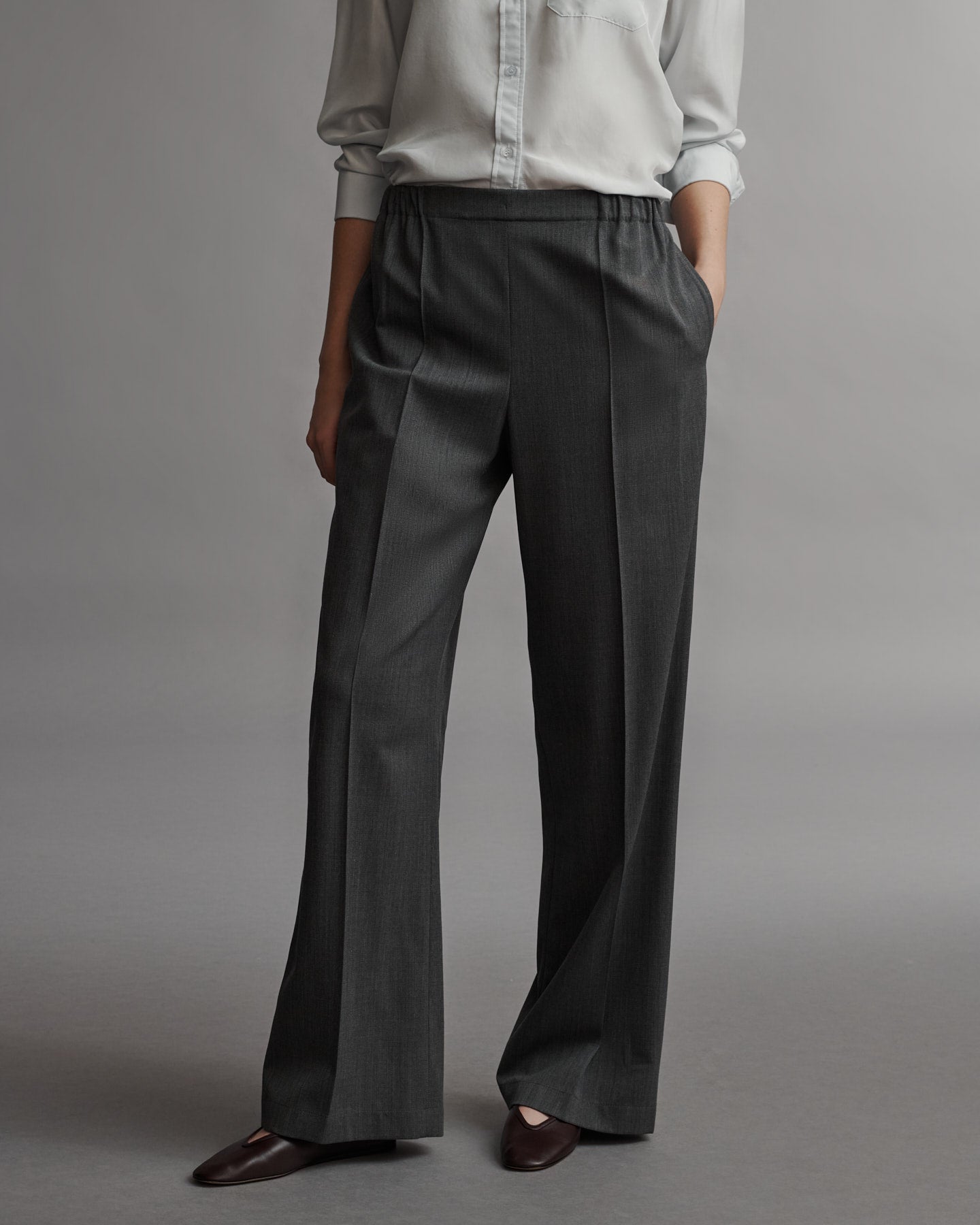 TWP Medium heather grey Jillian Sweatpant in Italian Wool Twill view 1